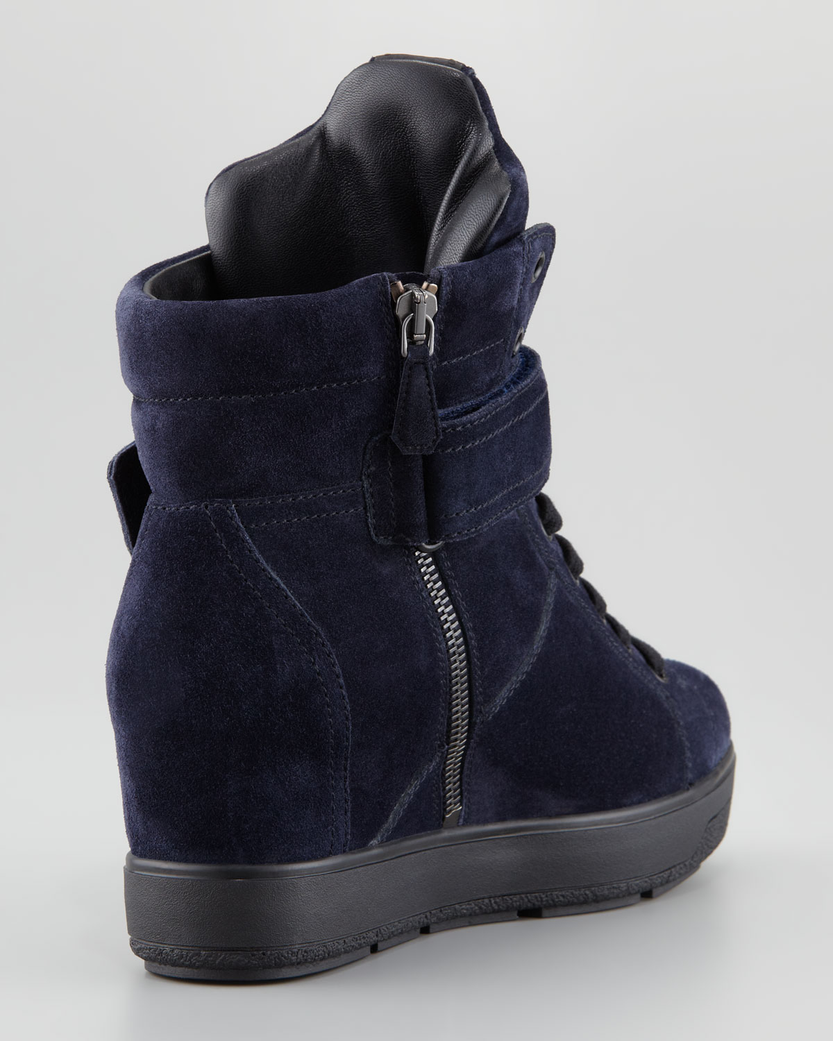 prada suede wedge sneaker in blue lyst prada suede wedge sneaker in blue lyst