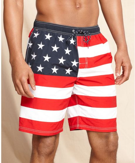 Tommy Hilfiger Stars and Stripes Swim Trunks in Red for Men | Lyst