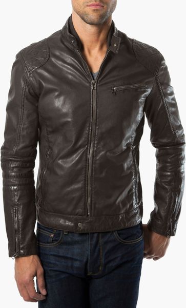 7 Diamonds Siata Leather Moto Jacket in Brown for Men (mocha) | Lyst