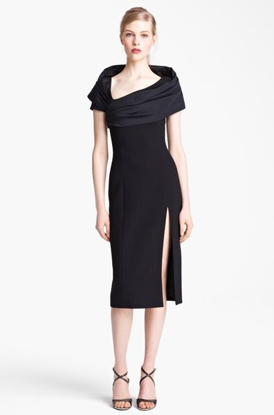 Michael Kors Portrait Collar Stretch Bouclé Dress in Black | Lyst