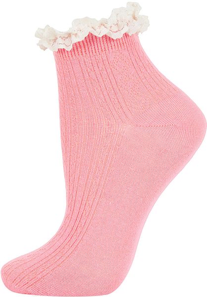 Topshop Pink Lace Trim Ankle Socks in Pink (powder pink) | Lyst