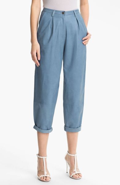 Tracy Reese Cuffed Baggy Leather Pants in Blue (peri blue) | Lyst