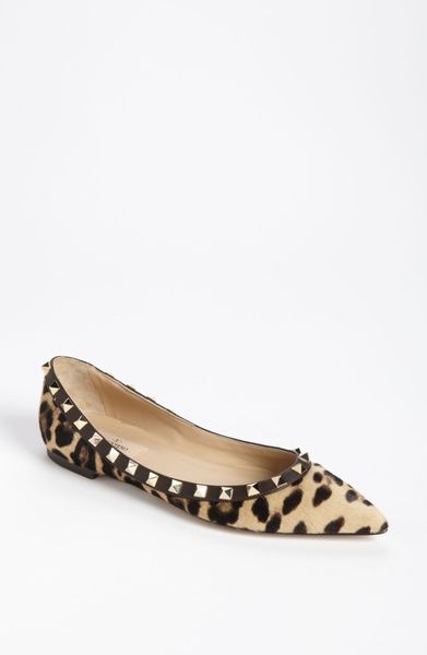 Valentino Rockstud Flat in Brown (leopard print) | Lyst