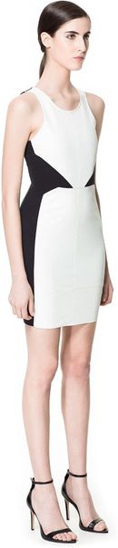 Zara Faux Leather Combination Dress in White (black / white) | Lyst