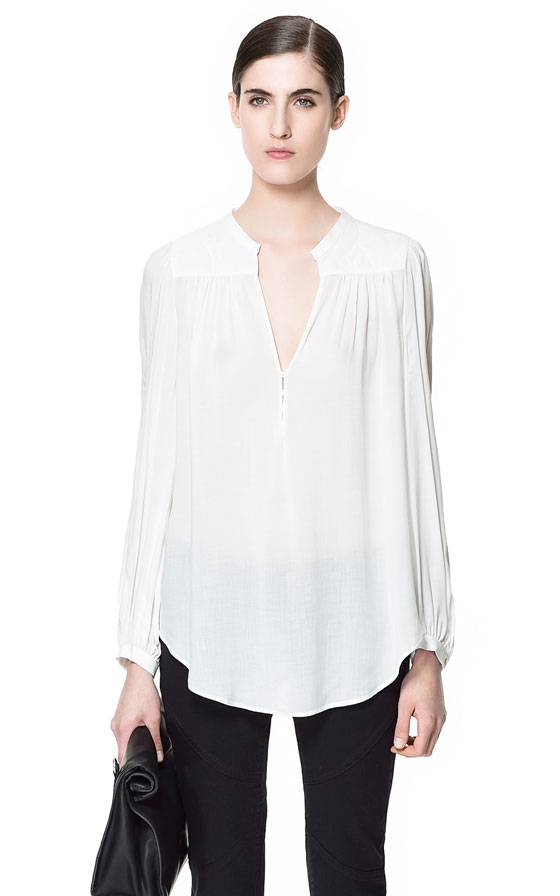 Zara Top with Quilted Yoke in White | Lyst