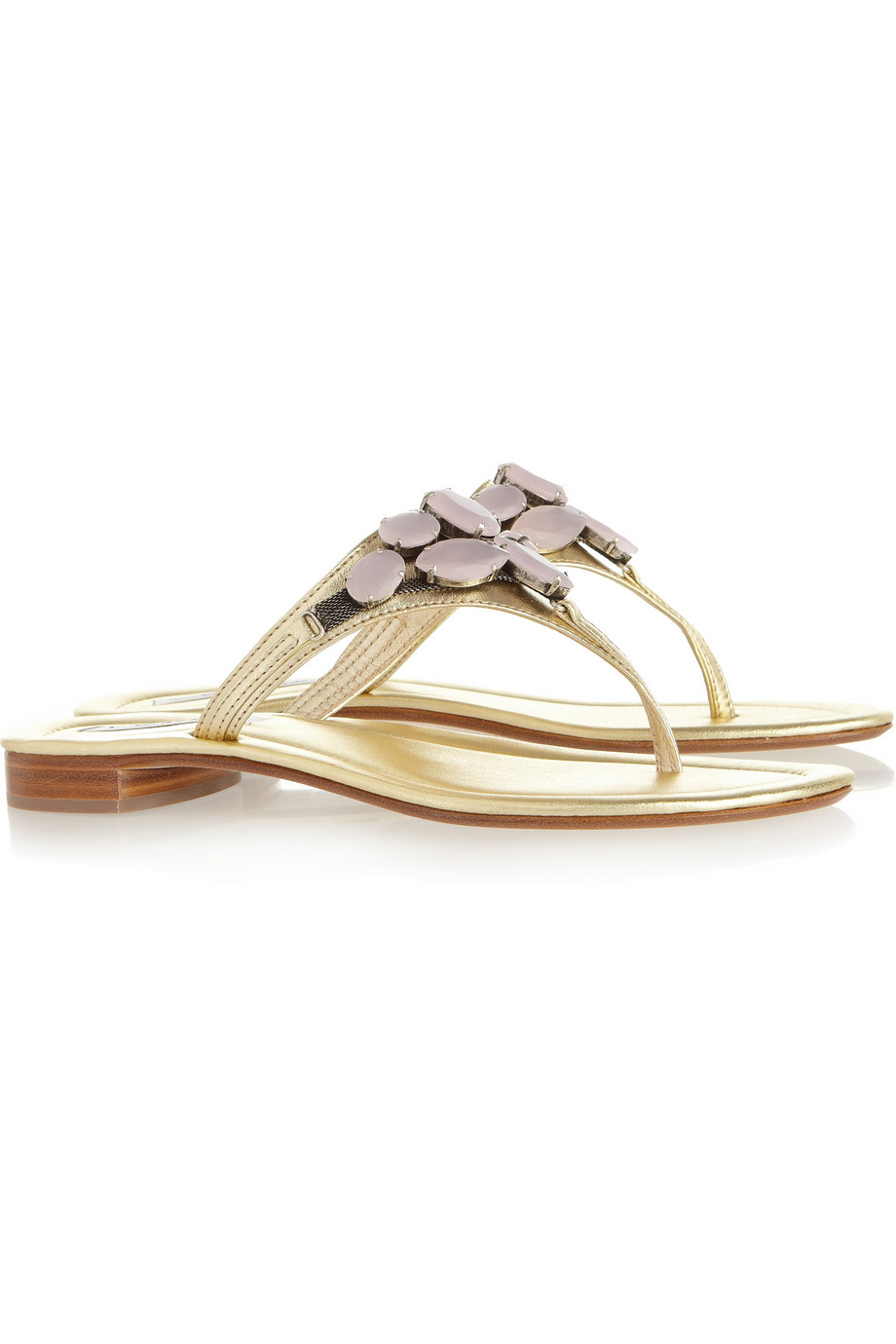 Lyst - Oscar de la renta Joanne Embellished Metallic Leather Sandals in ...