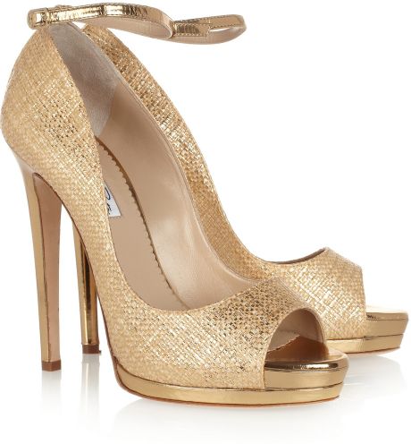 Oscar De La Renta Metallic Raffia Effect Sandals in Gold | Lyst