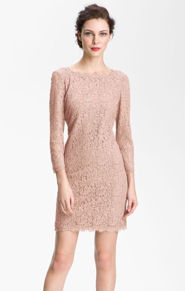 Adrianna Papell Lace Overlay Sheath Dress in Pink (blush) | Lyst