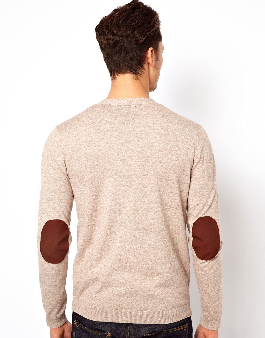 Lyst Asos Cardigan with Elbow Patches in Natural for Men