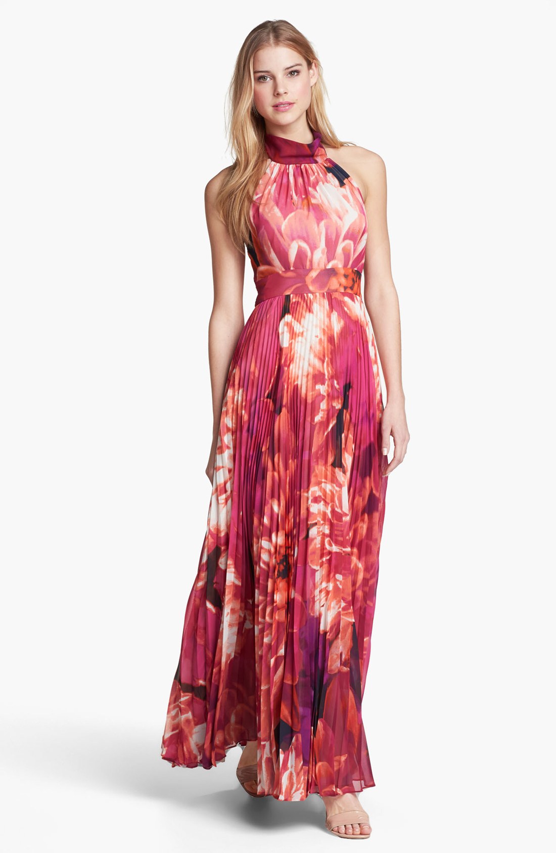 Chiffon Halter Printed Sleeveless Maxi Dresses