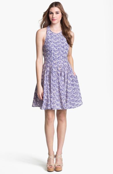 Jessica Simpson Floral Print Fit Flare Dress in Floral (blue) | Lyst