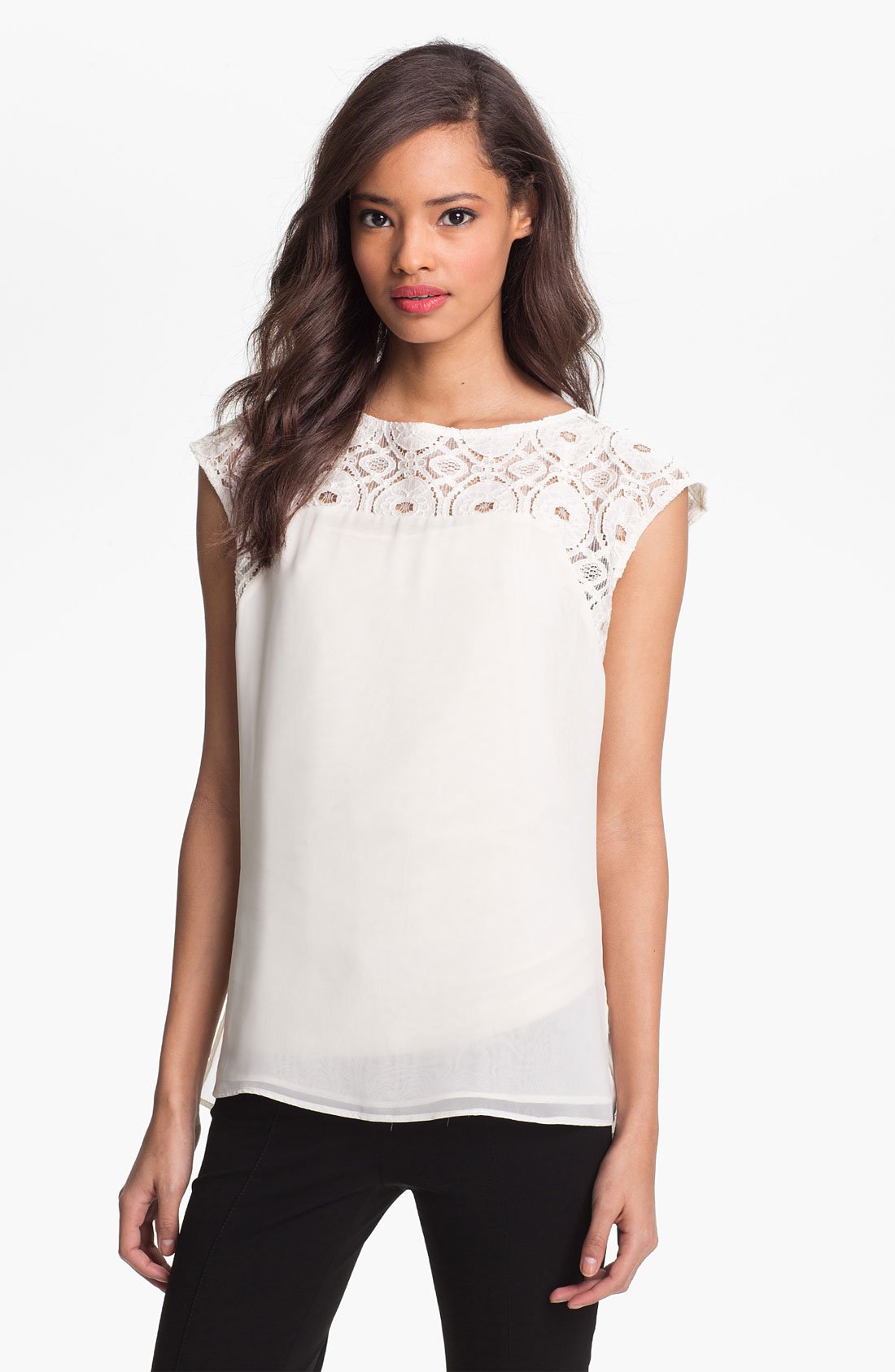 Kay Celine Cap Sleeve Lace Shell in White (ivory) | Lyst