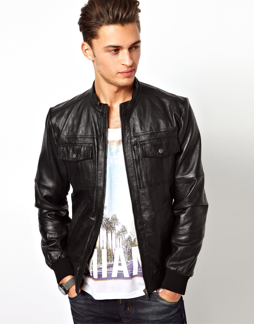 Lyst River Island Leather Collarless Jacket In Black For Men Gallery