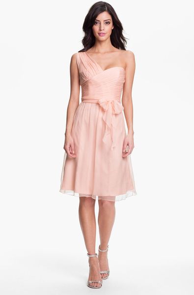 Amsale One Shoulder Crinkle Silk Chiffon Dress in Pink (blush) | Lyst