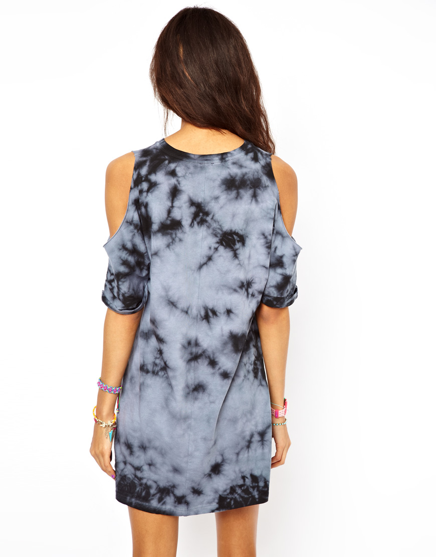 Lyst Asos Asos Shift Dress in Tie Dye with Cold Shoulder in Blue