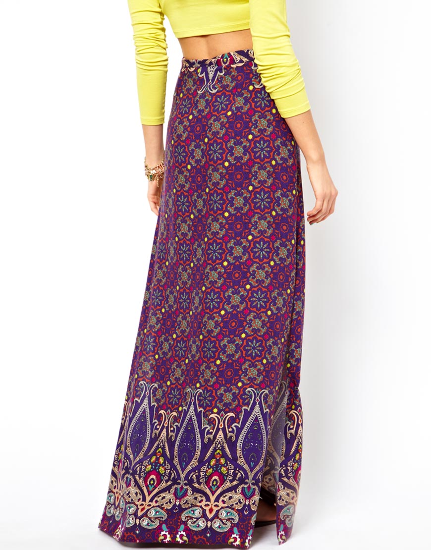 Asos Maxi Skirt In Border Print In Purple Lyst