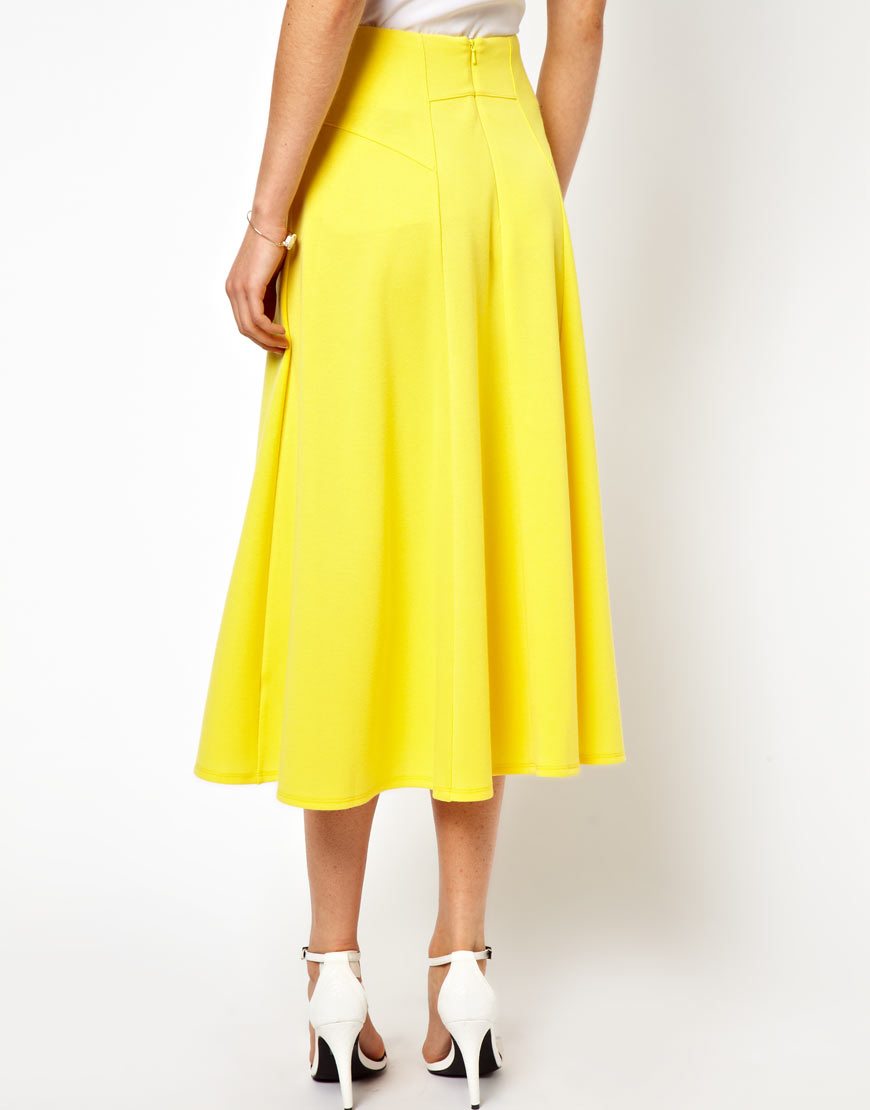 Lyst - Asos Midi Skirt with Stitch Waist Detail in Yellow