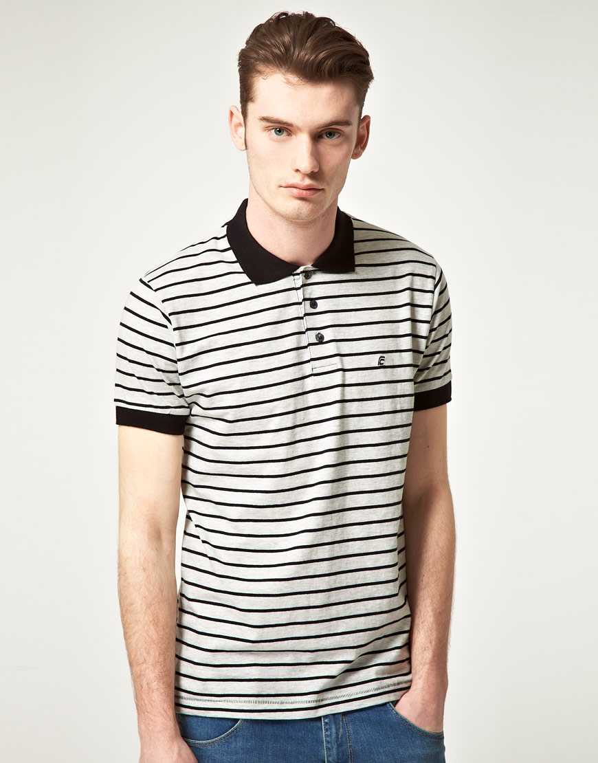 French connection Bold Stripe Polo Shirt in Gray for Men | Lyst