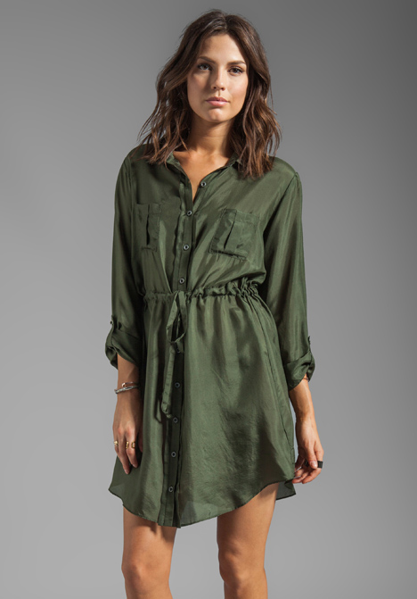 Graham & spencer Washed Silk Shirt Dress in Olive in Green (Army) | Lyst