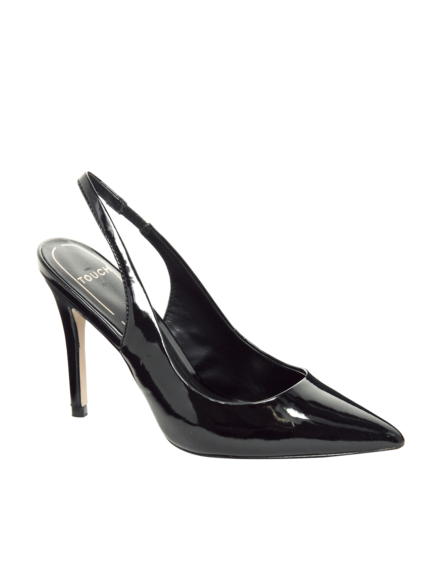 Mango Black Patent Slingback Heeled Shoes in Black | Lyst