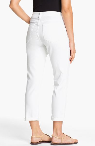 Nydj Kendall Roll Cuff Stretch Crop Jeans in White (optic white) | Lyst