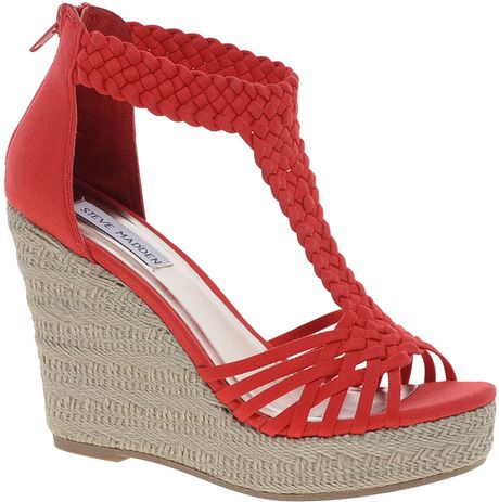 Steve Madden Rise Weave Wedges in Pink (coral) | Lyst