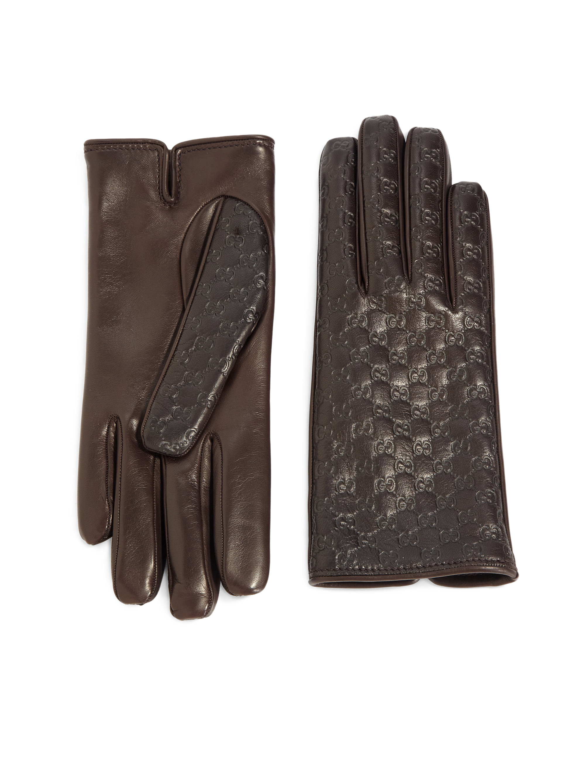 Gucci Logoembossed Leather Gloves in Brown for Men Lyst