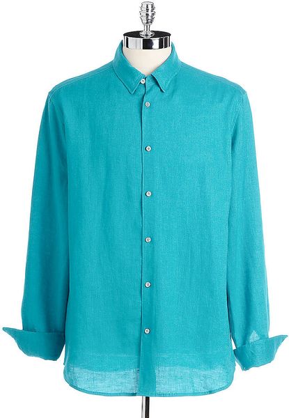 Elie Tahari Linen Buttondown Shirt in Blue for Men (aqua) | Lyst