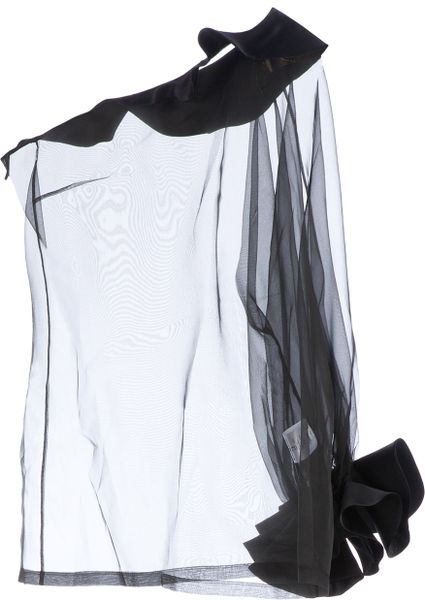 Givenchy Sheer One Sleeve Blouse in Transparent (black) | Lyst
