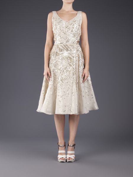 Oscar De La Renta Embellished Full Dress in Gold (champagne) | Lyst