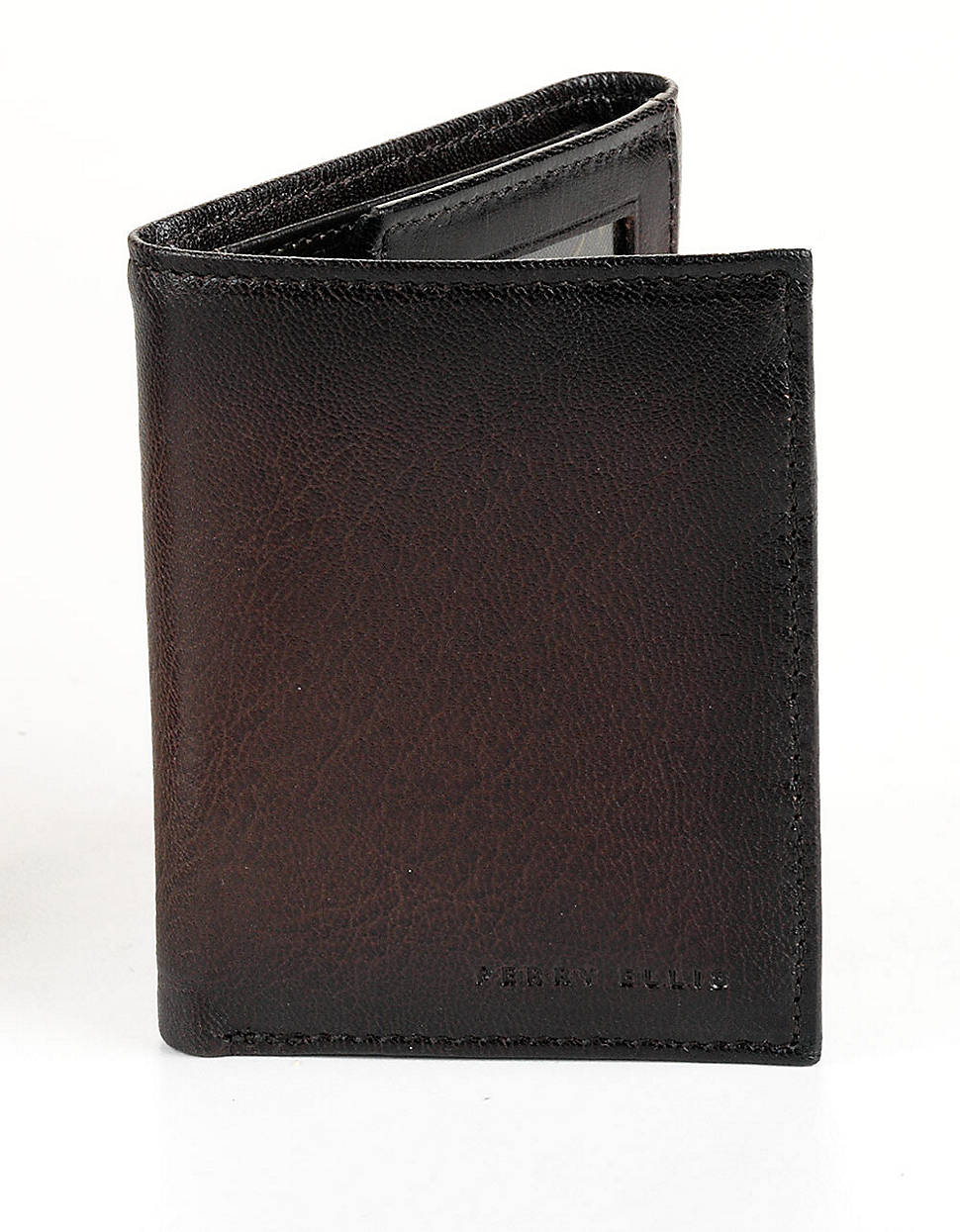 Perry Ellis Leather Slim Trifold Wallet in Brown for Men | Lyst