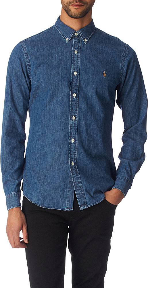 Polo ralph lauren Slim-fit Denim Sport Shirt in Blue for Men | Lyst