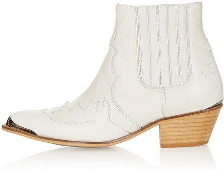 Topshop Flame Western Boots in White (off white) | Lyst