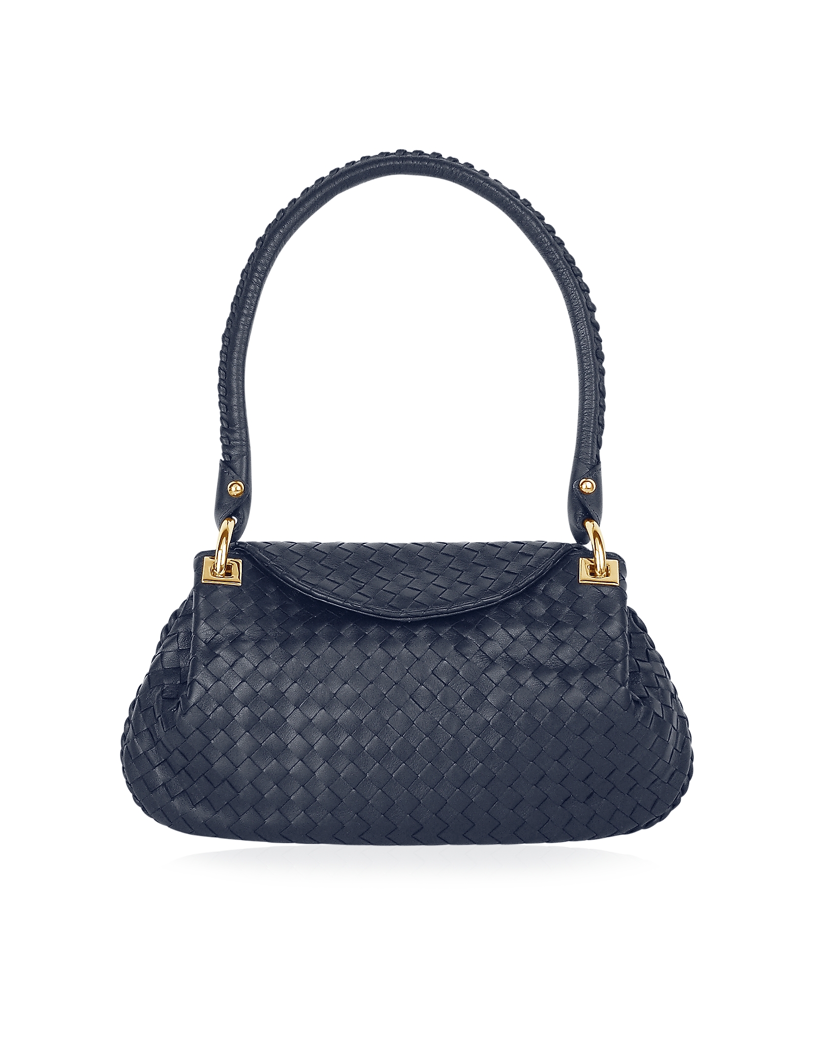 Lyst Fontanelli Dark Blue Woven Italian Leather Flap Shoulder Bag in