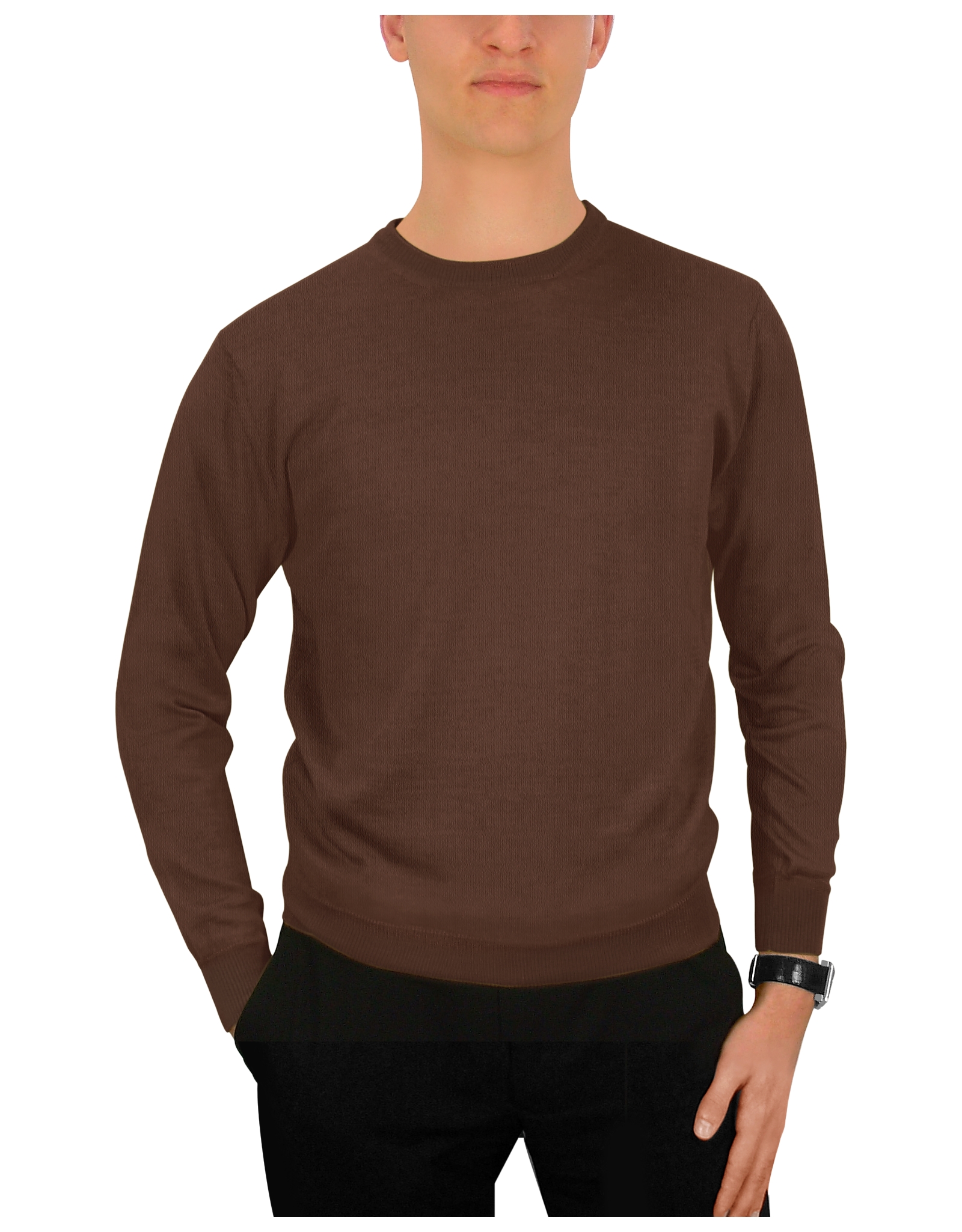 Forzieri Mens Dark Brown Wool Crewneck Sweater in Brown for Men | Lyst