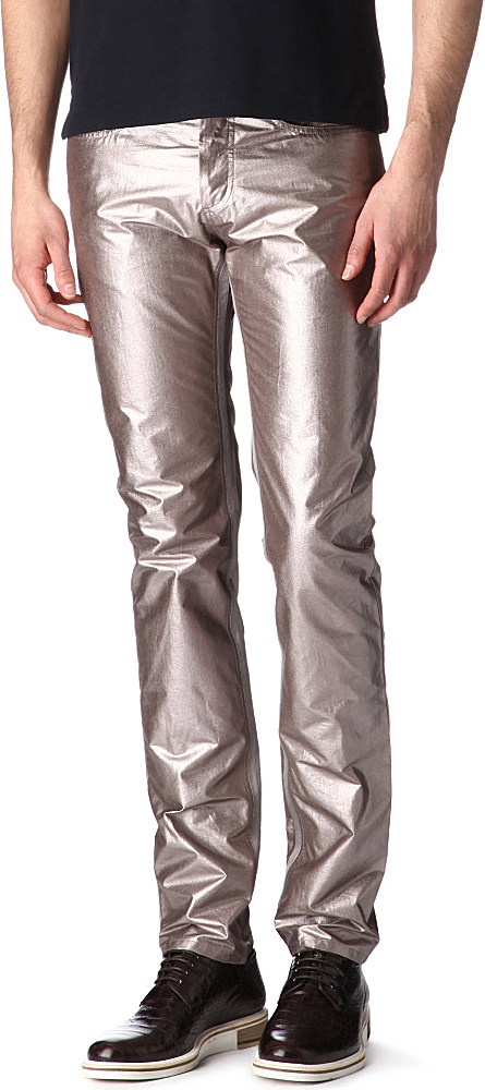 Lanvin Metallic Slim Fit Straight Jeans in Gold for Men (bronze) | Lyst