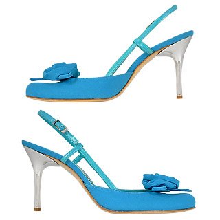 Luciano padovan Turquoise Flower Crepe De Chine Leather Slingback ...