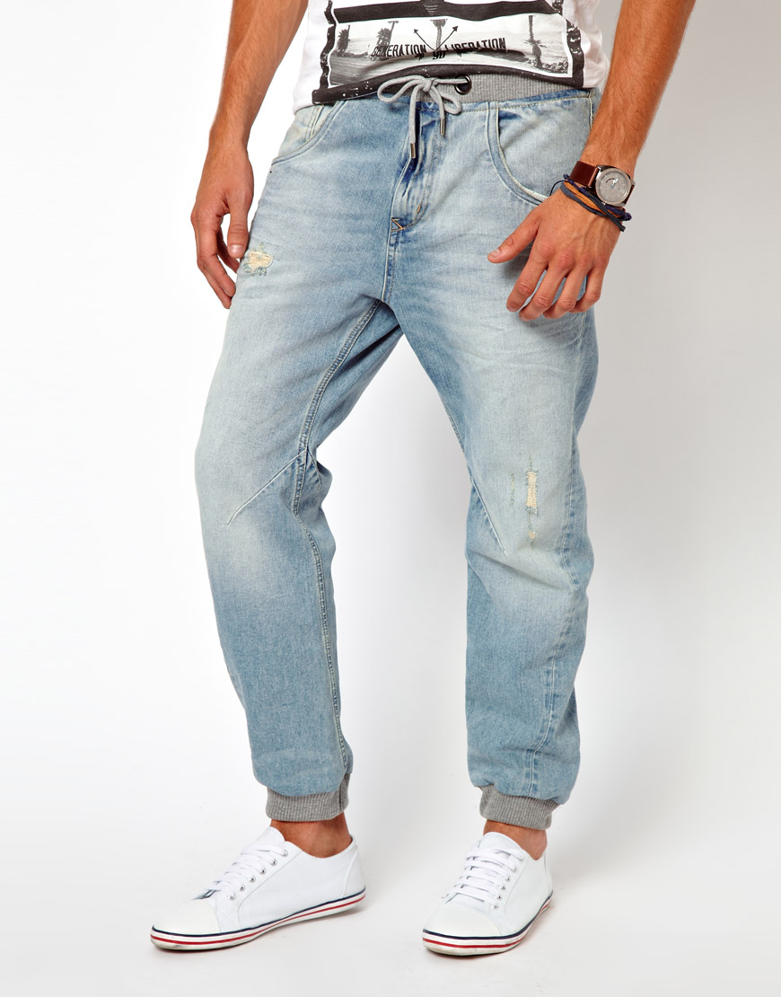 River island Denim Sweat Pants in Blue for Men | Lyst