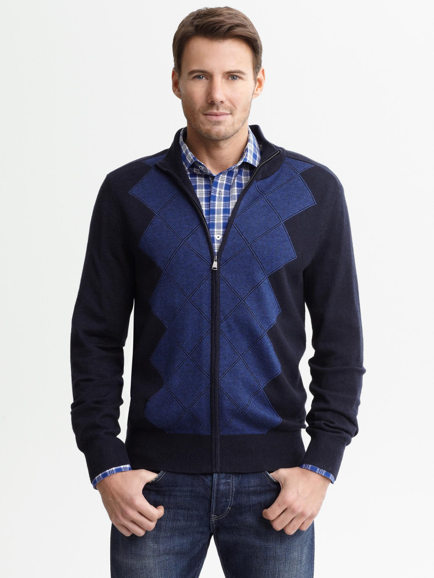 Banana Republic Birdseye Argyle Zip Sweater in Blue for Men (dark blue ...