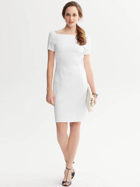 Banana Republic Ponte Knit Square Neck Sheath in White | Lyst