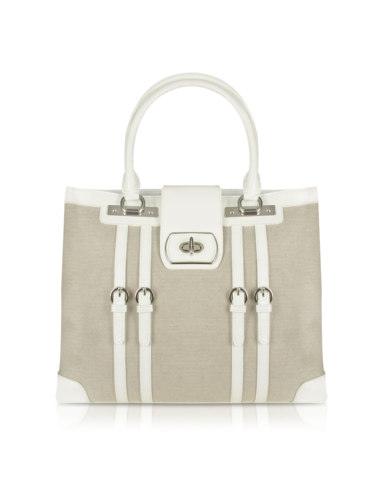 Buti White Patent Leather And Canvas Tote Bag in White | Lyst