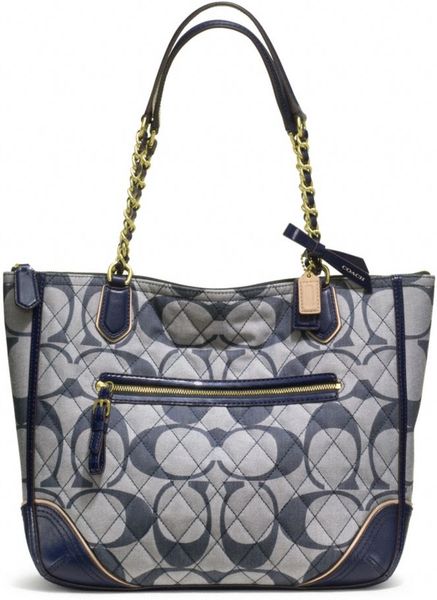 Coach Poppy Quilted Signature C Denim Small Chain Tote in Blue (brass ...