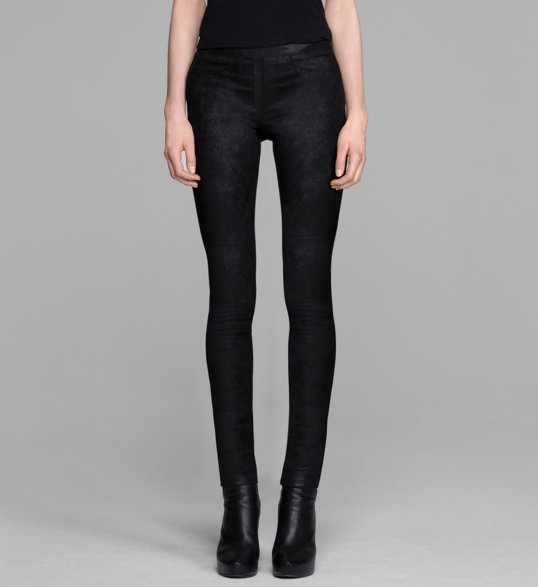 Helmut Lang Patina Stretch Leather Leggings in Black | Lyst