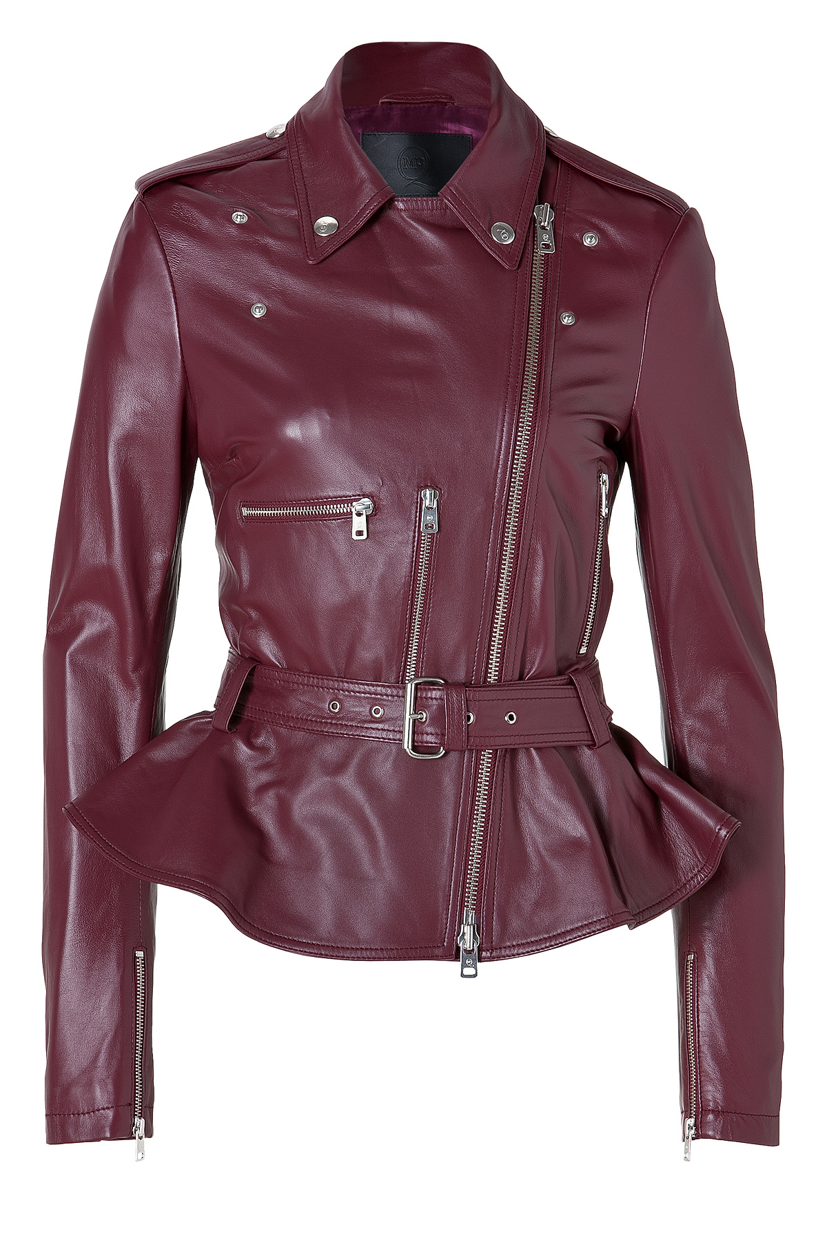 Lyst - Mcq Leather Jacket with Peplum in Oxblood in Red