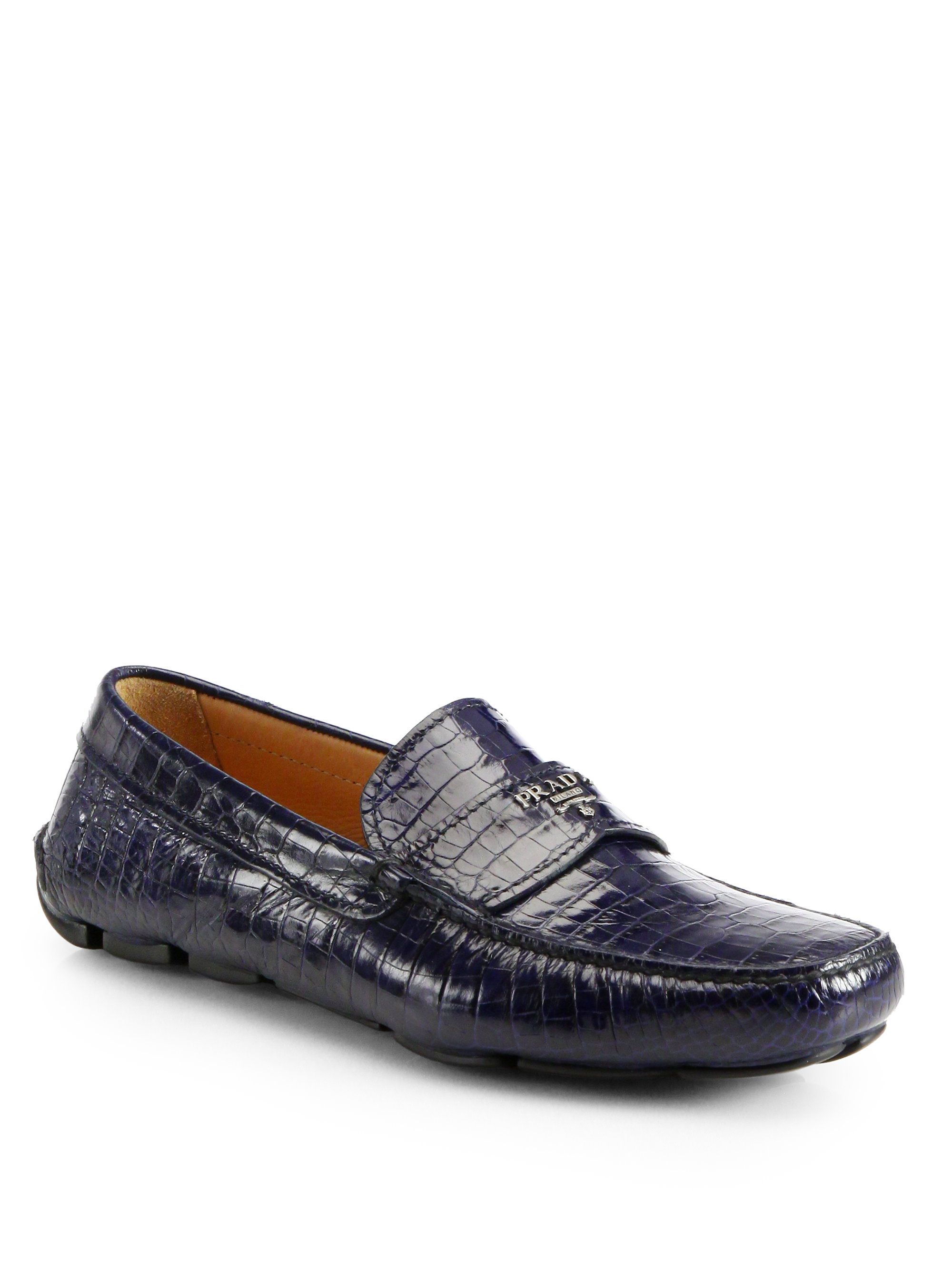 Lyst - Prada Stamped Crocodile Drivers in Blue for Men