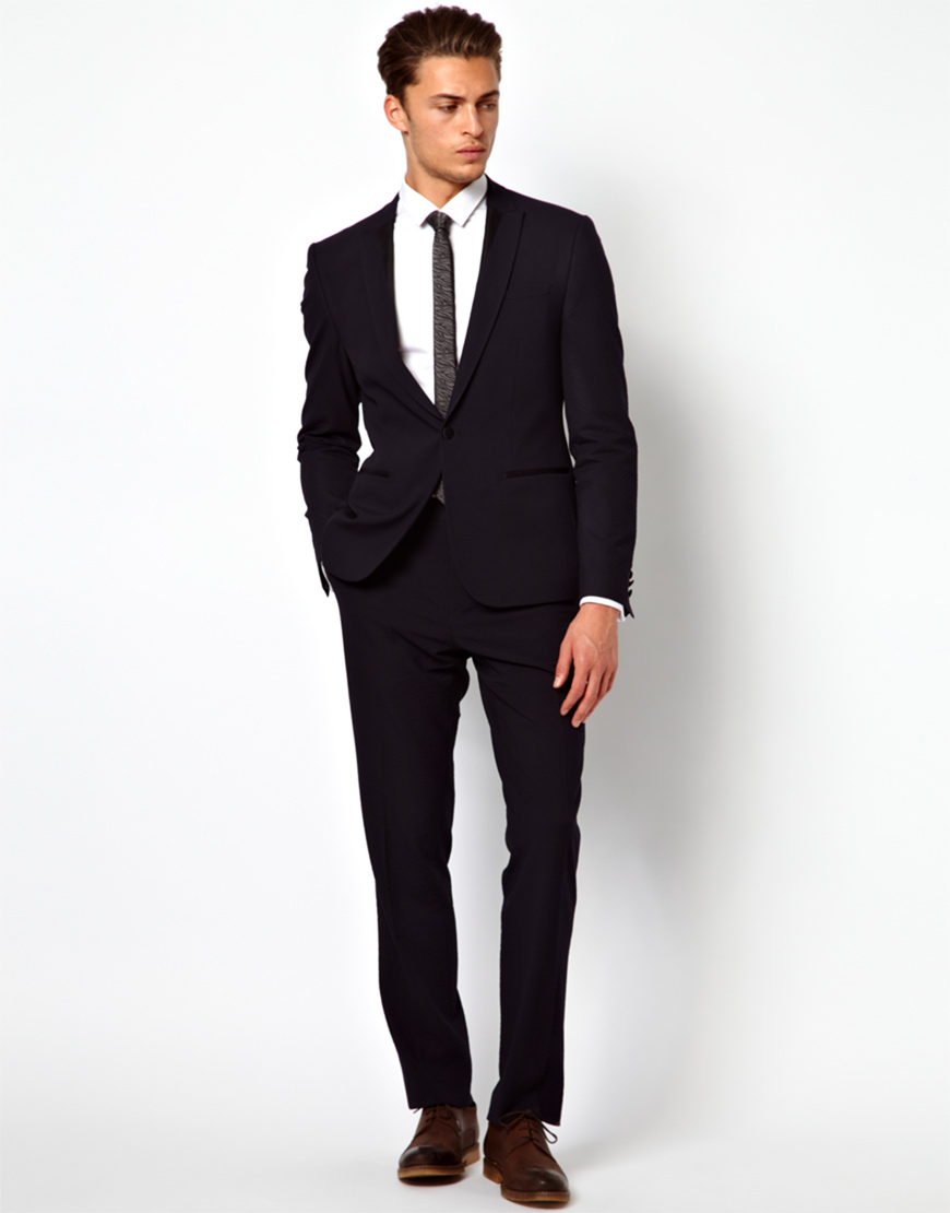Lyst Asos Skinny Fit Suit Trousers In Fleck in Black for Men