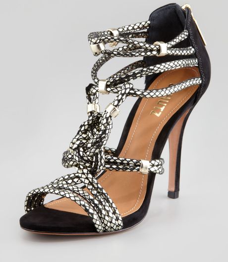 Schutz Aksaya Metallic Snakeprint Sandal in Black (black/gold) | Lyst