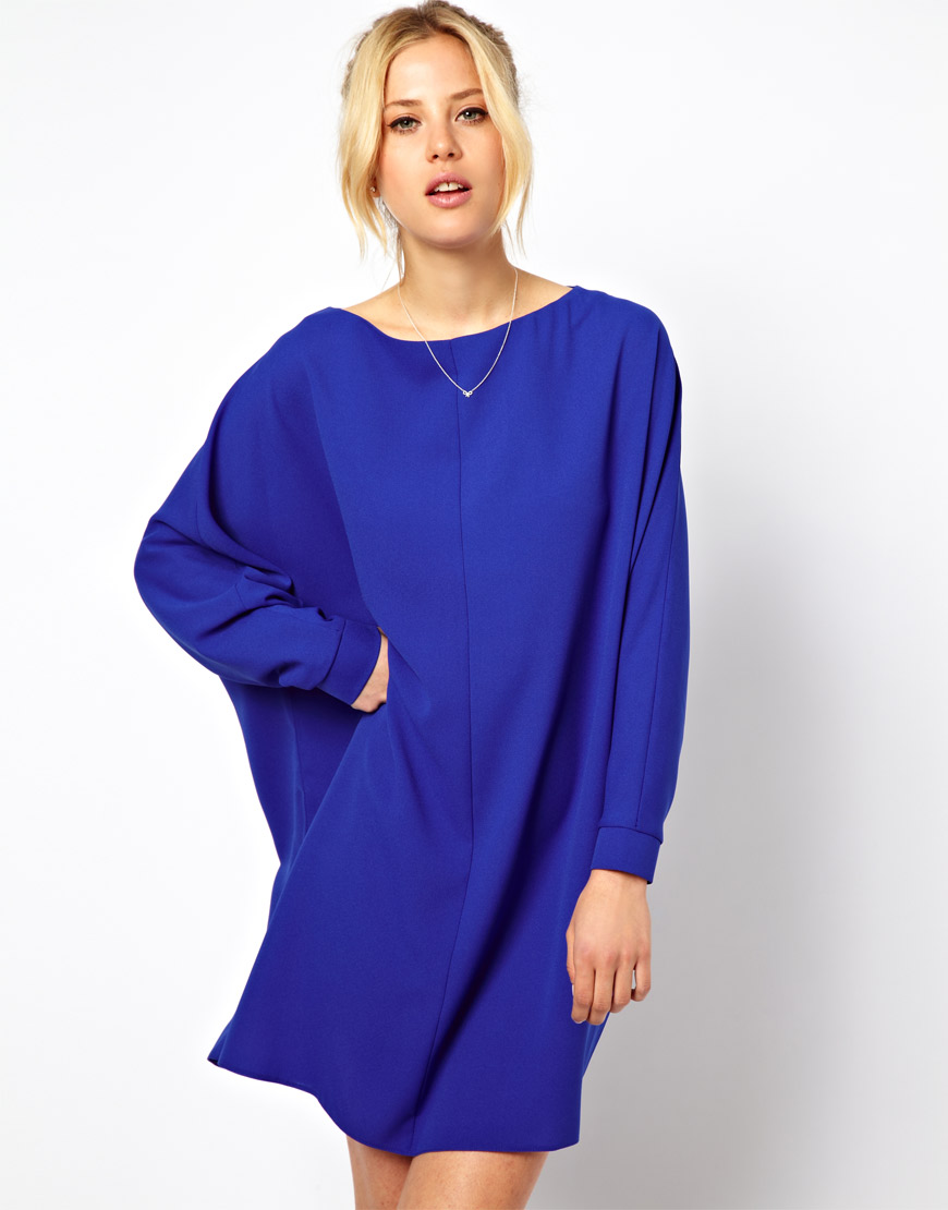 ASOS Shift Dress with Batwing Sleeve in Black - Lyst