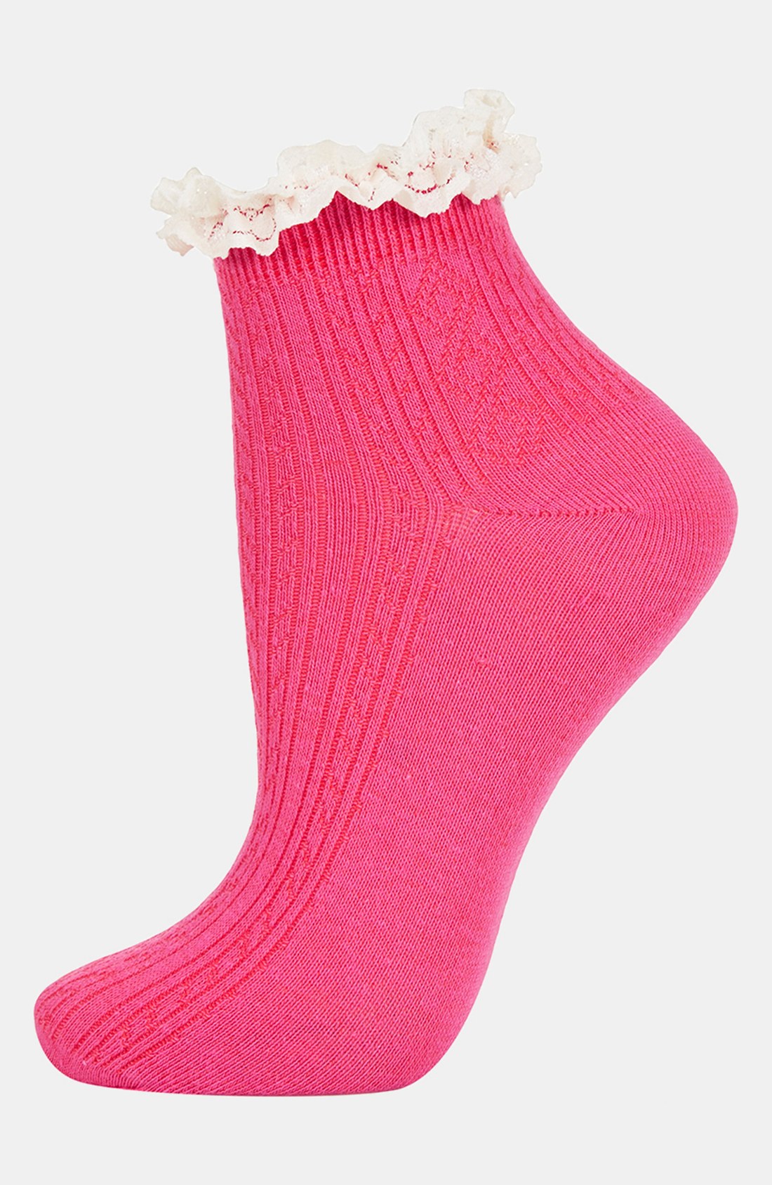 Topshop Lace Trim Ankle Socks in Pink (hot pink) | Lyst
