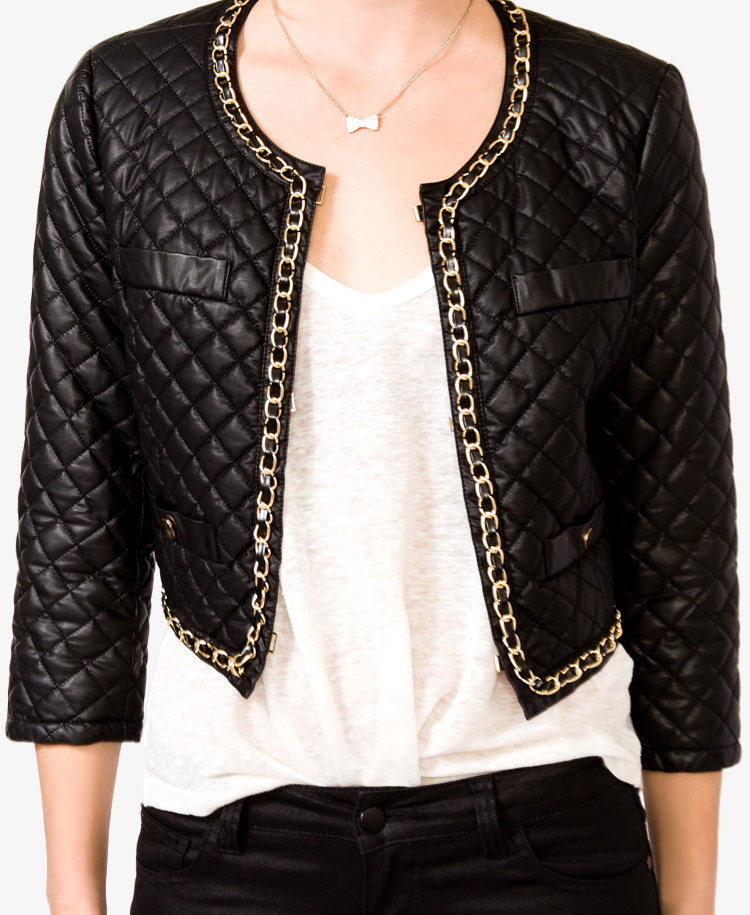 Lyst Forever 21 Chain Trimmed Faux Leather Jacket in Metallic